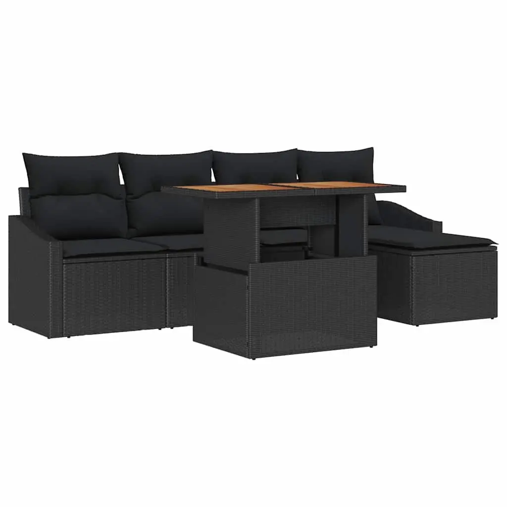 Outdoor Garden Sofa Set Modular Rattan Lounge Seating 6 Piece Black