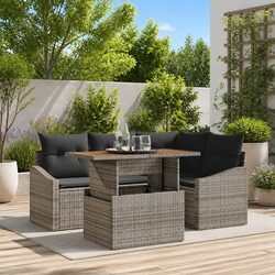 Outdoor Garden Sofa Set 5 Pieces Grey Poly Rattan Modular Seating Lounge