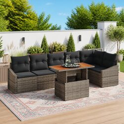 Outdoor Garden Sofa Set 7 pcs Poly Rattan Grey Modular Seating Dining Furniture