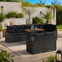 Outdoor Garden Sofa Set 9 Pieces Modular Poly Rattan Patio Furniture Black