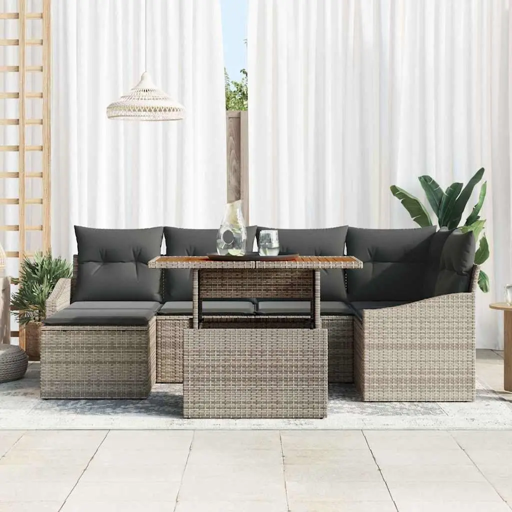 Outdoor Garden Sofa Set 7 Pieces Poly Rattan Lounge Furniture Grey