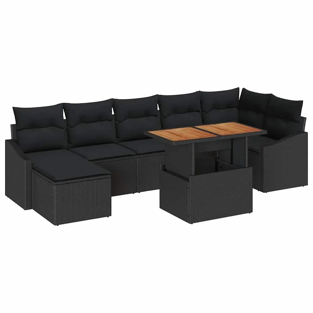 Outdoor Garden Sofa Set Modular 8 Pieces Black Poly Rattan Patio Seating