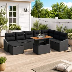 Outdoor Garden Sofa Set 9 Pieces Modular Rattan Patio Seating with Storage