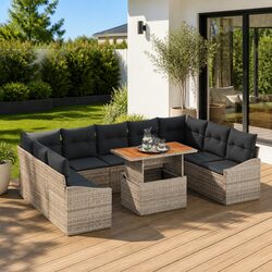 Outdoor Garden Sofa Set 10 Pieces Grey Brown Rattan Patio Furniture Dining