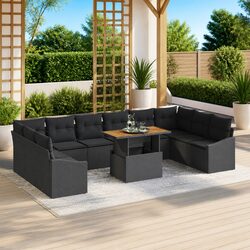 Outdoor Sofa Set 11 Piece Modular Garden Furniture Black with Storage Table