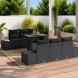 Outdoor Garden Sofa Set 7 Pieces Black Poly Rattan Patio Furniture Dining