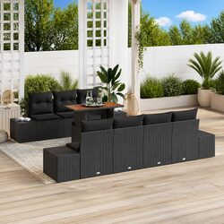 Outdoor Sofa Set 8 Pieces Garden Furniture Poly Rattan Acacia Wood Steel Frame