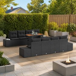 Outdoor Garden Sofa Set 9 Pieces Black Modular Rattan Sectional Dining Furniture
