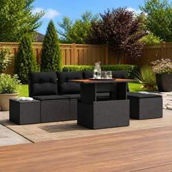 Outdoor Garden Sofa Set 6 Pieces Modular Seating Patio Black Furniture