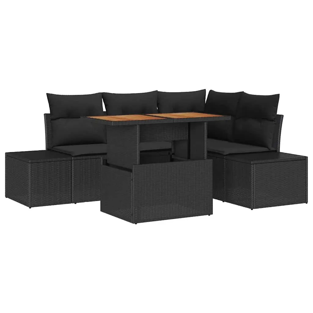 Modular Outdoor Garden Sofa Set 5 Piece Black Rattan Lounge Seating