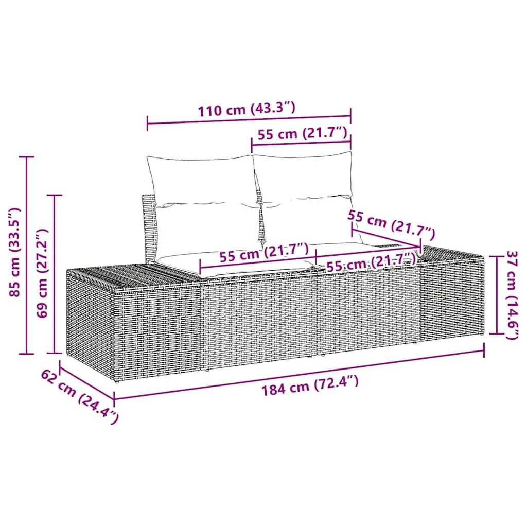 Modular Outdoor Garden Sofa Set 5 Piece Black Rattan Lounge Seating