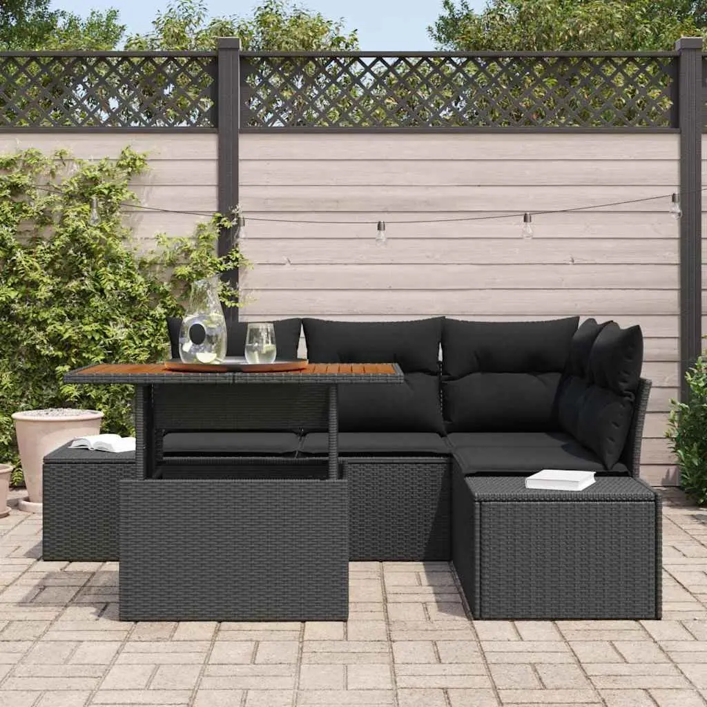 Modular Outdoor Garden Sofa Set 5 Piece Black Rattan Lounge Seating
