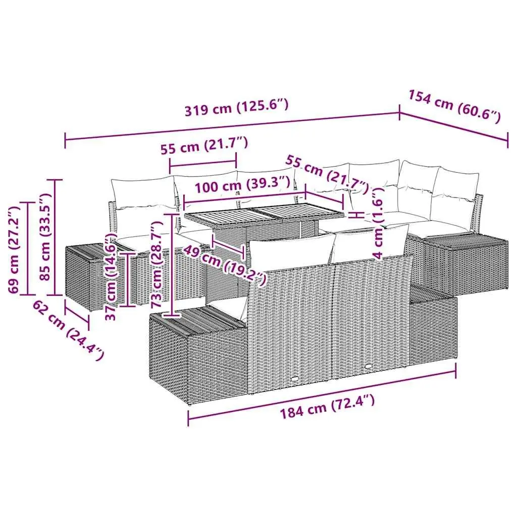 Garden Sofa Set Modular 9 Pieces Hand-Woven Poly Rattan Acacia Wood Black and Brown