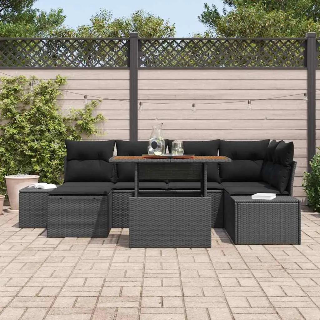 Outdoor Garden Sofa Set Modular Rattan Patio Seating with Storage 7 Pieces Black