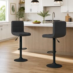 Bar Stools 2 pcs Black Velvet Swivel Counter Height Adjustable Chrome Base