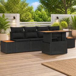 Outdoor Garden Sofa Set 5 Pieces Modular Patio Furniture Black Poly Rattan