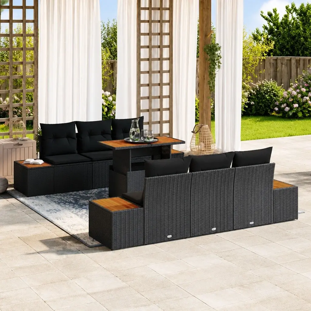 Outdoor Garden Sofa Set 7 Pieces Black Poly Rattan Furniture