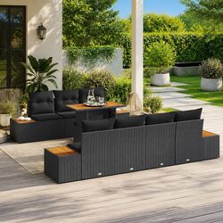 Garden Sofa Set 8 Pieces Outdoor Patio Furniture Modular Poly Rattan Black