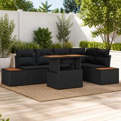 Outdoor Garden Sofa Set 6 Piece Modular Black Rattan Patio Furniture with