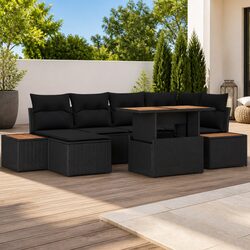 Garden Sofa Set 7 Pieces Black Outdoor Seating Rattan Modular Furniture