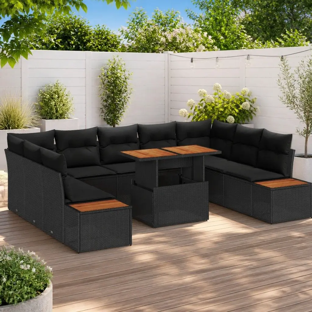 Outdoor Garden Sofa Set 10 Piece Patio Furniture Black Brown Poly Rattan Lounge