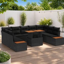 Outdoor Garden Sofa Set 10 Piece Patio Furniture Black Brown Poly Rattan Lounge