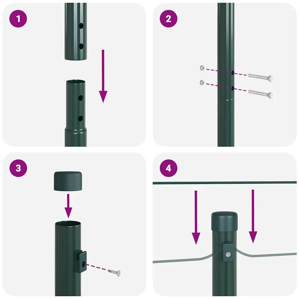 Embedded Fence Post Green Powder-Coated Steel 52 Piece Garden Terrace Boundary