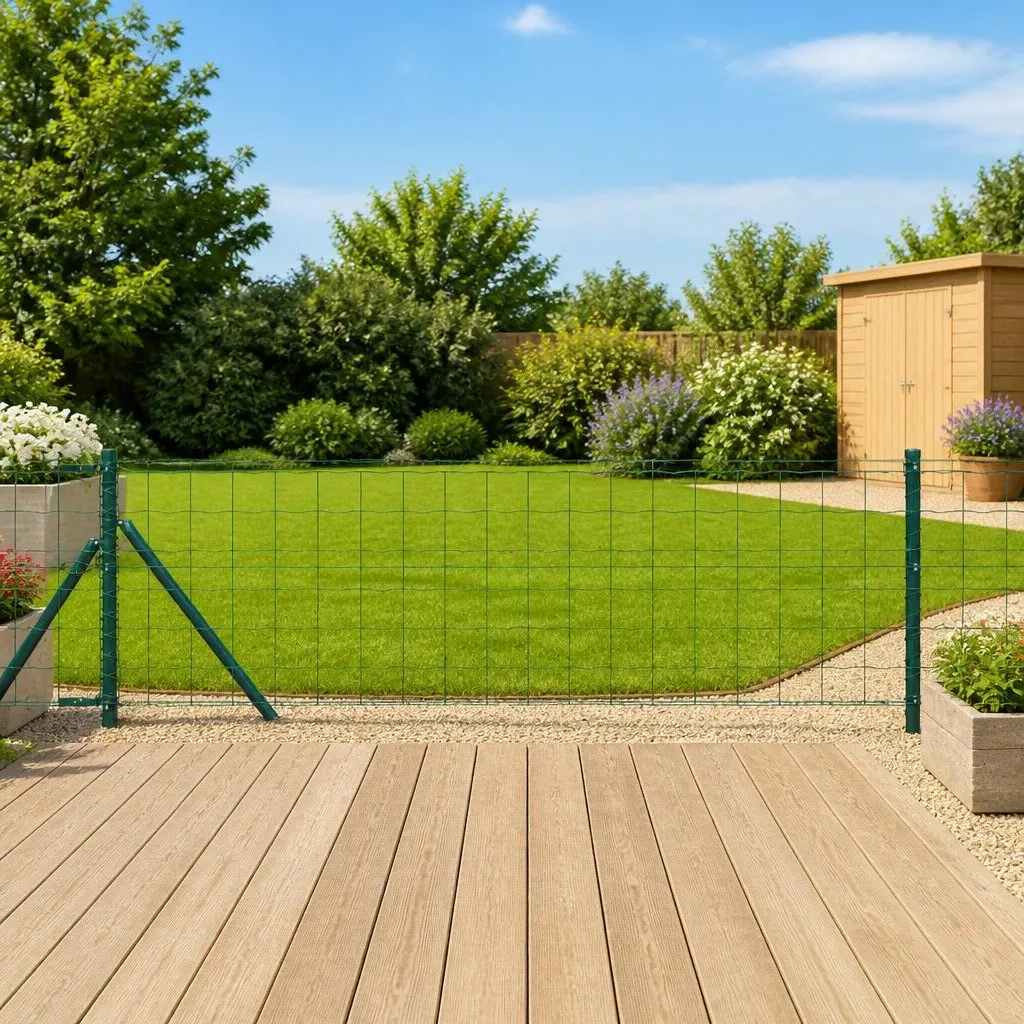 Fence Panel Set 10 x 0.8m PVC-Coated Steel Mesh Green Outdoor Garden Barrier