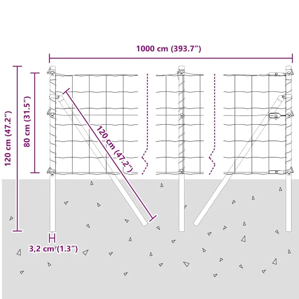 Fence Panel Set PVC-Coated Steel Mesh 10 x 0.8m Green Outdoor Garden Barrier