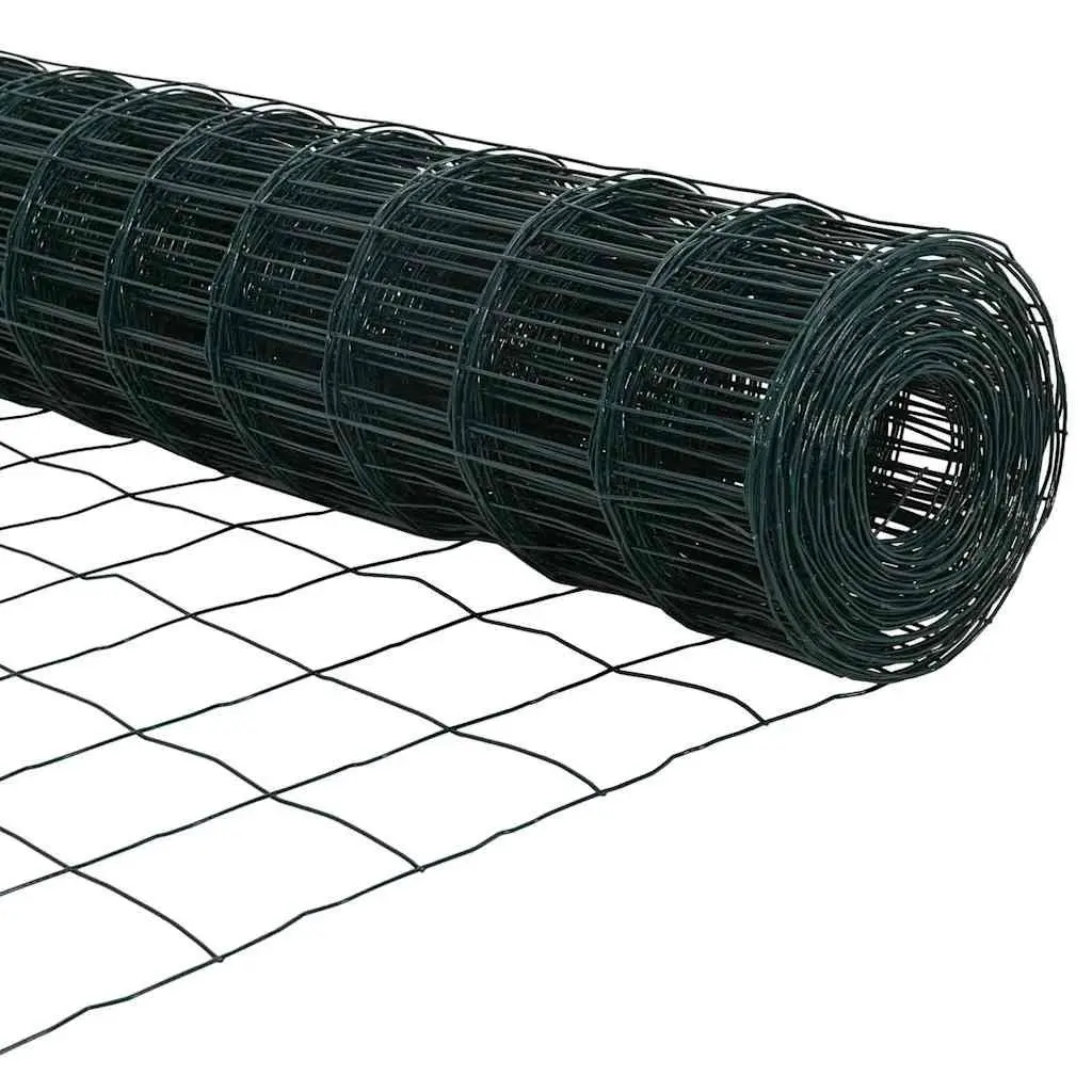 Fence Panel Set PVC-Coated Steel Mesh 10 x 0.8m Green Outdoor Garden Barrier