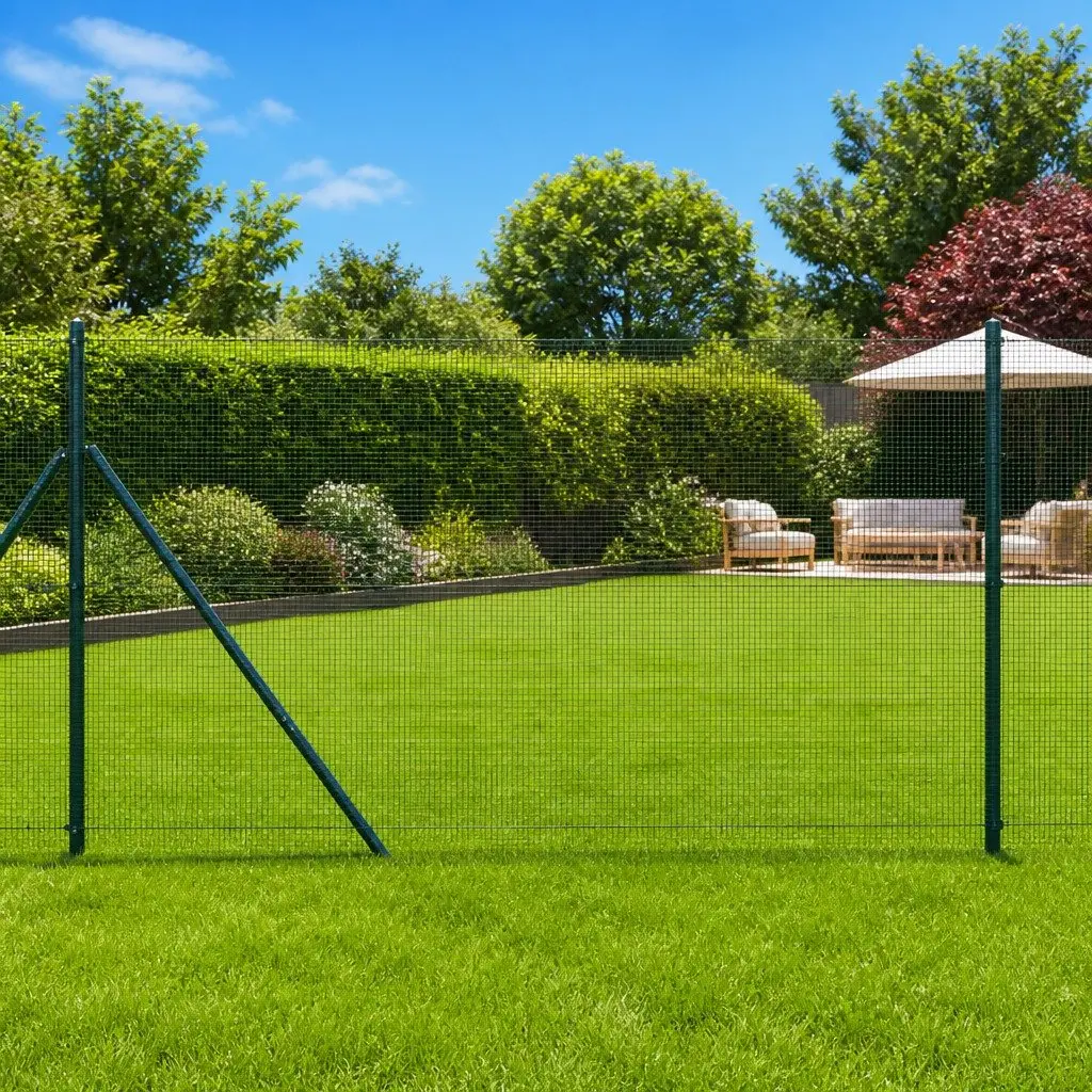 Welded Wire Fence Panel Ground Fix 25 x 1 m PVC-Coated Steel Green Garden