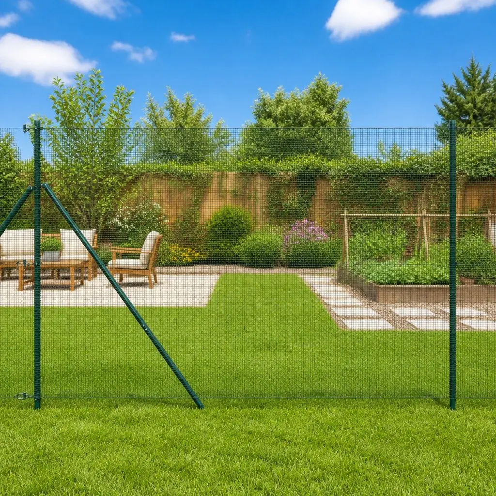 Welded Wire Fence Panel 25 x 1.5 m PVC-Coated Steel Green Garden Barrier