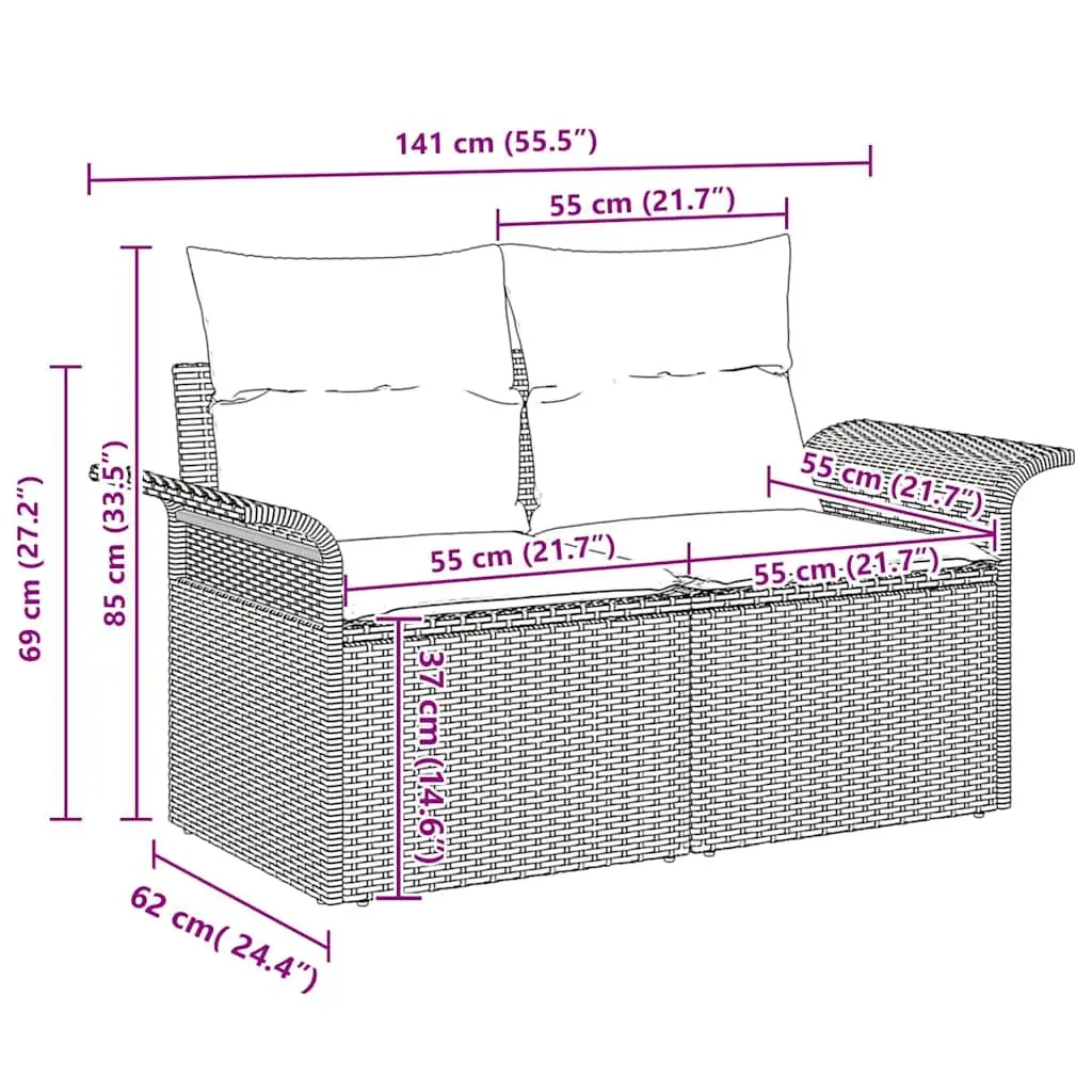 Modular Garden Sofa Set 8 Pieces Black Poly Rattan Outdoor Seating with Glass Top
