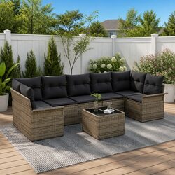 Modular Garden Sofa Set 8 Pieces Grey Outdoor Seating Poly Rattan Furniture