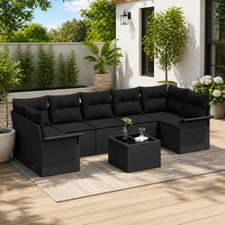 Outdoor Garden Sofa Set 8 Pcs Modular Black Poly Rattan Furniture with Cushions