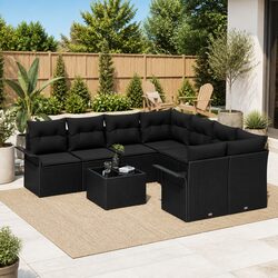 Garden Sofa Set 9 Pieces Modular Outdoor Seating Poly Rattan Black Lounge Suite