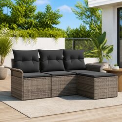 Garden Sofa Set 4 Pieces Modular Outdoor Furniture Grey Poly Rattan with
