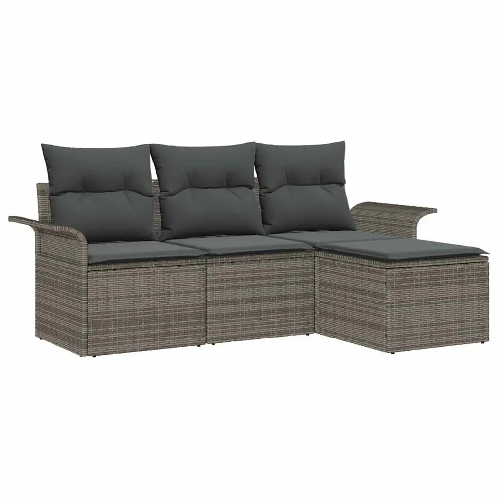 Garden Sofa Set Modular Outdoor Furniture Grey Poly Rattan 4 Pieces