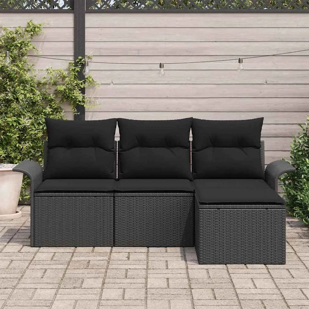 Garden Sofa Set Modular Outdoor Furniture Black Poly Rattan Steel Frame 4 Piece