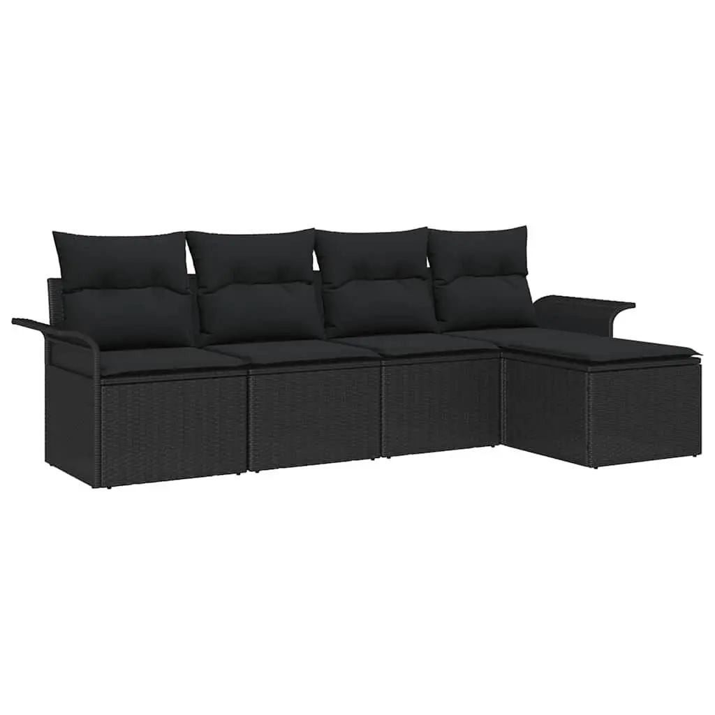 Modular Garden Sofa Set 5 Pieces Black Poly Rattan Outdoor Patio Furniture with