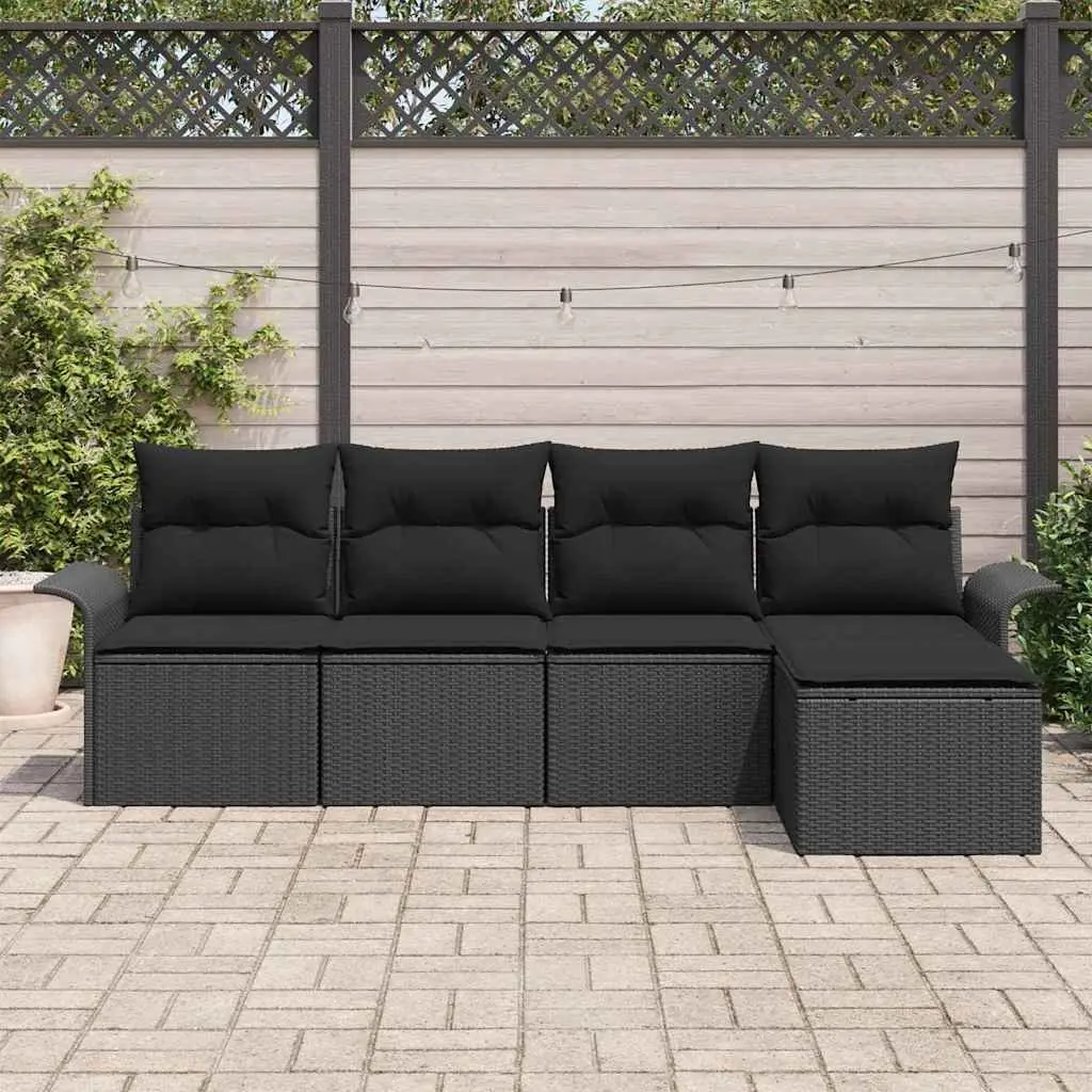 Modular Garden Sofa Set 5 Pieces Black Poly Rattan Outdoor Patio Furniture with