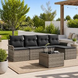Modular Garden Sofa Set 6 Piece Outdoor Furniture Grey Poly Rattan Patio Lounge