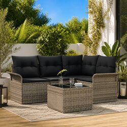 Outdoor Garden Sofa Set 5 Pcs Modular Lounge Furniture Grey Poly Rattan Storage