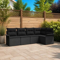 Garden Sofa Set 5 pcs Modular Outdoor Furniture Black Poly Rattan Patio Lounge