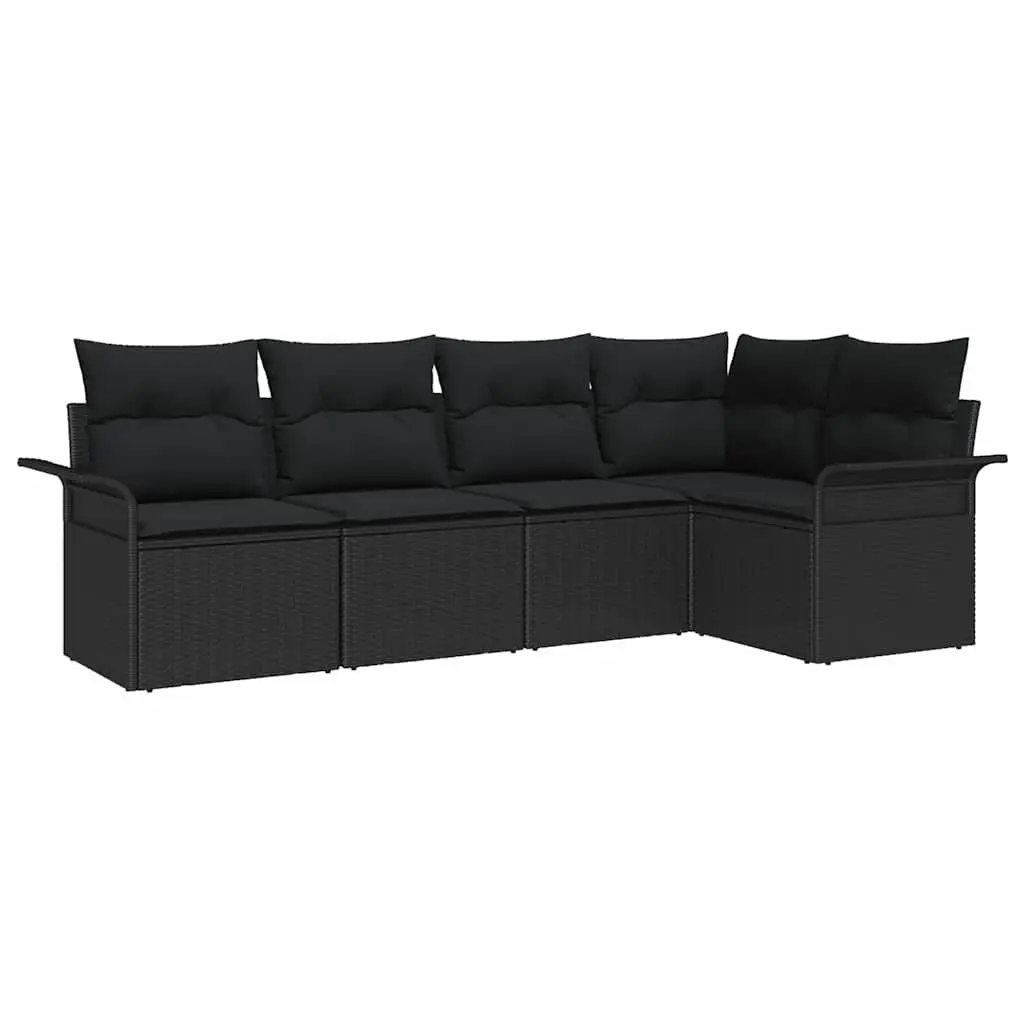 Modular Garden Sofa Set 5 Piece Outdoor Furniture Black Poly Rattan Patio Lounge