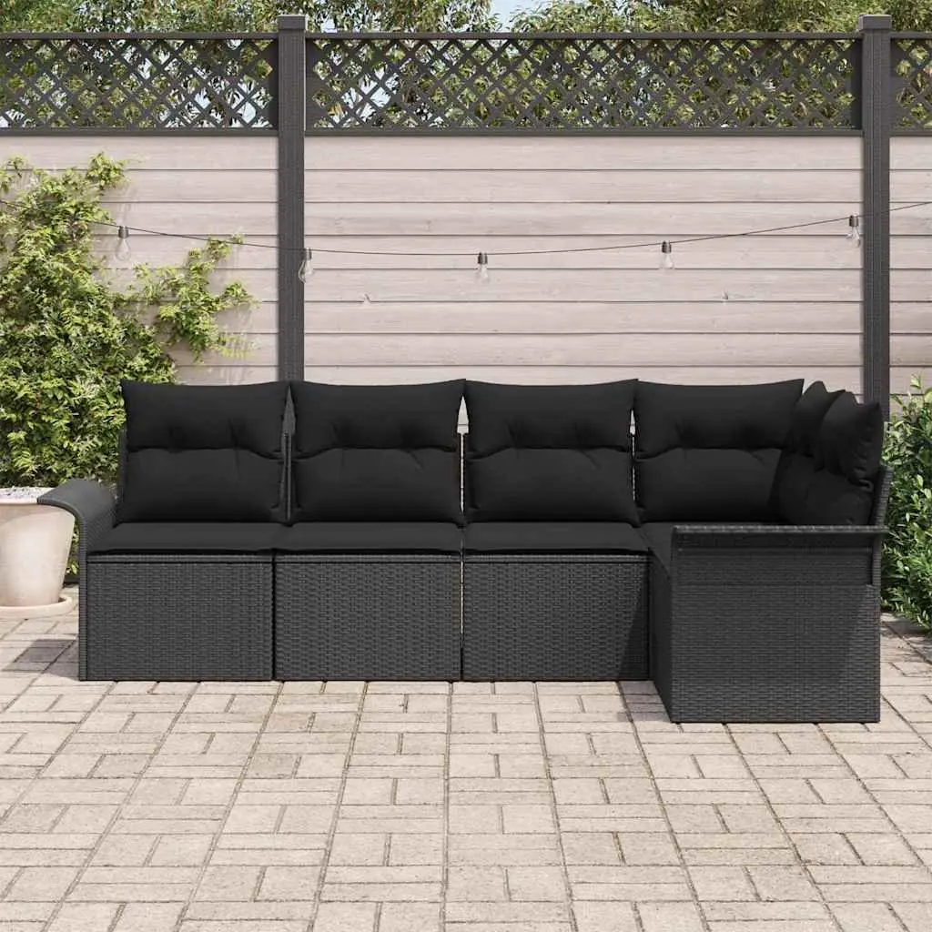 Modular Garden Sofa Set 5 Piece Outdoor Furniture Black Poly Rattan Patio Lounge