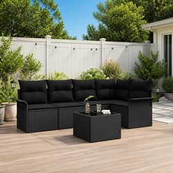 Modular Garden Sofa Set 6 Pieces Black Poly Rattan Outdoor Furniture with