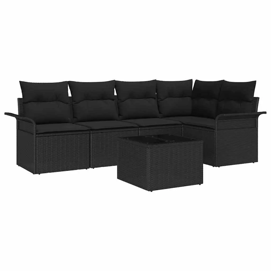 Modular Garden Sofa Set 6 Pieces Black Poly Rattan Outdoor Furniture