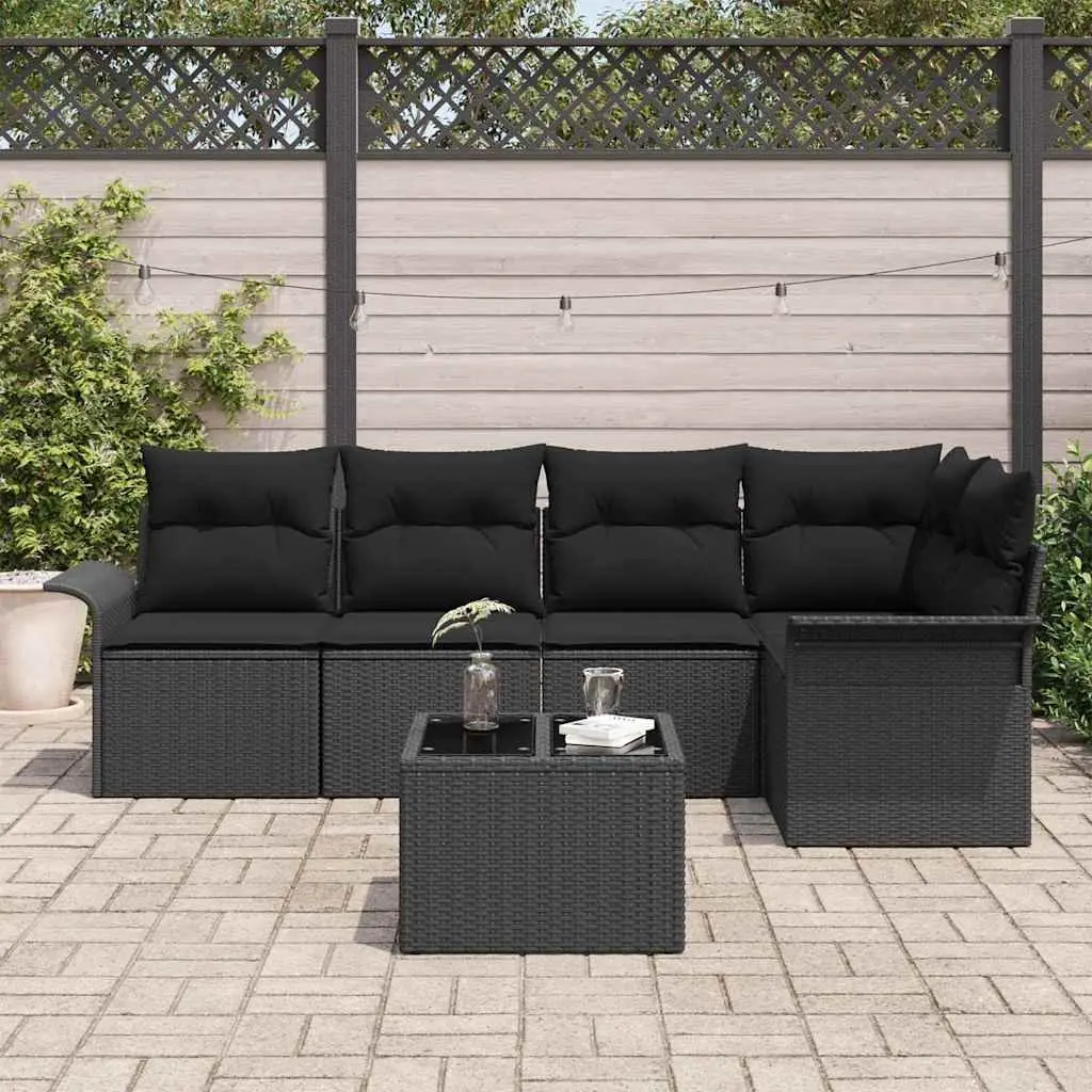 Modular Garden Sofa Set 6 Pieces Black Poly Rattan Outdoor Furniture