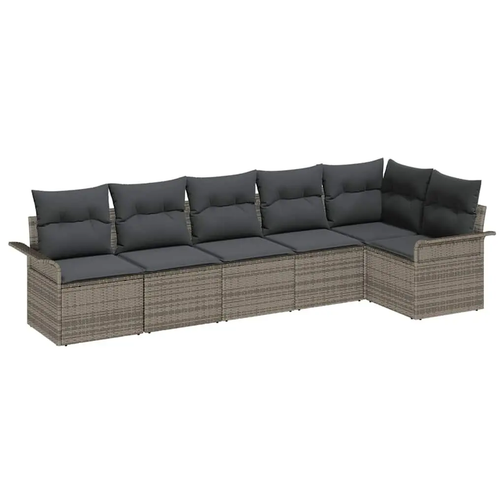 Garden Sofa Set Modular Outdoor Furniture 6 Piece Grey Poly Rattan with Cushions